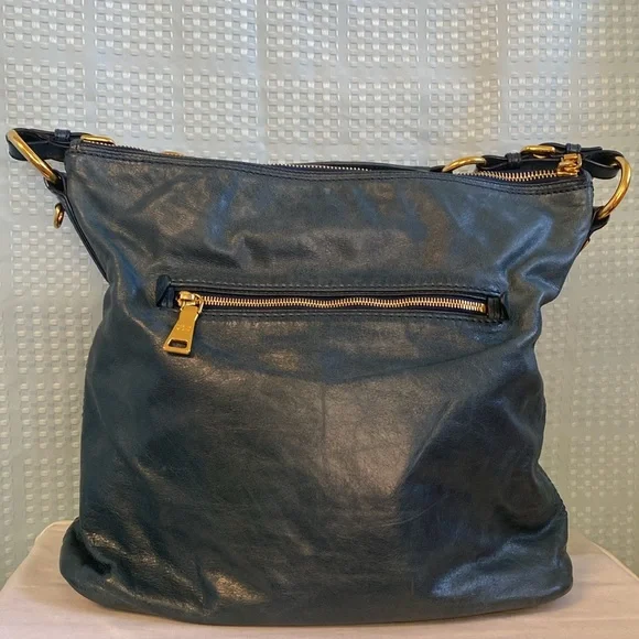 PRADA Large Blue Vitello Shine Leather Hobo - Picture 4 of 17